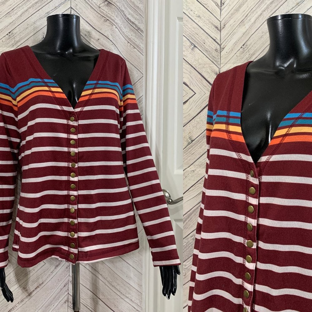 LUUKSE L maroon stripe snap button cardigan